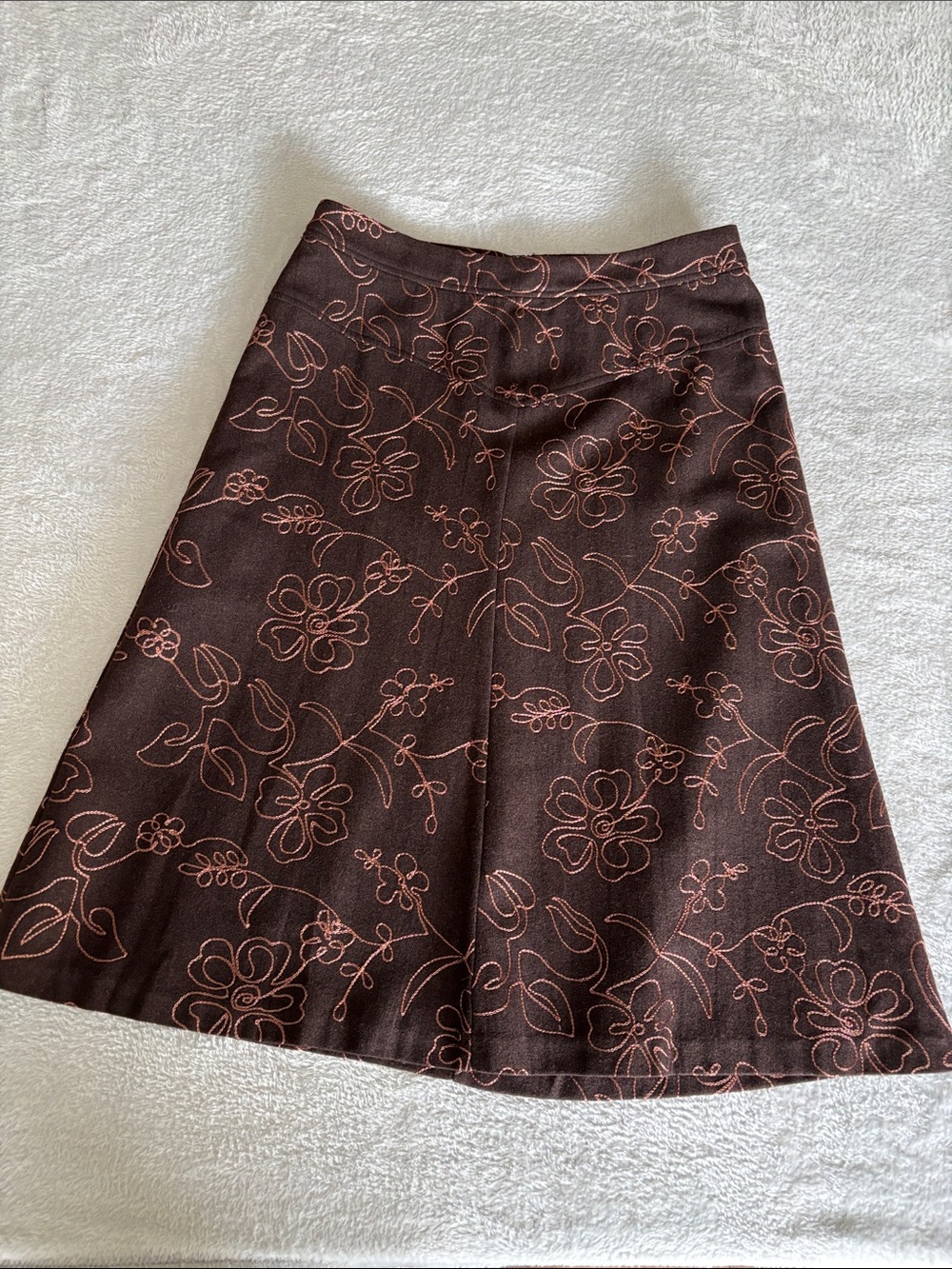 Bob Mackie Studio Brown Wool Blend Embroidered A-Line Skirt Women’s 8 EUC